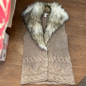 Ann Taylor Loft faux Fur Sweater Vest Taupe Beige Size Small
